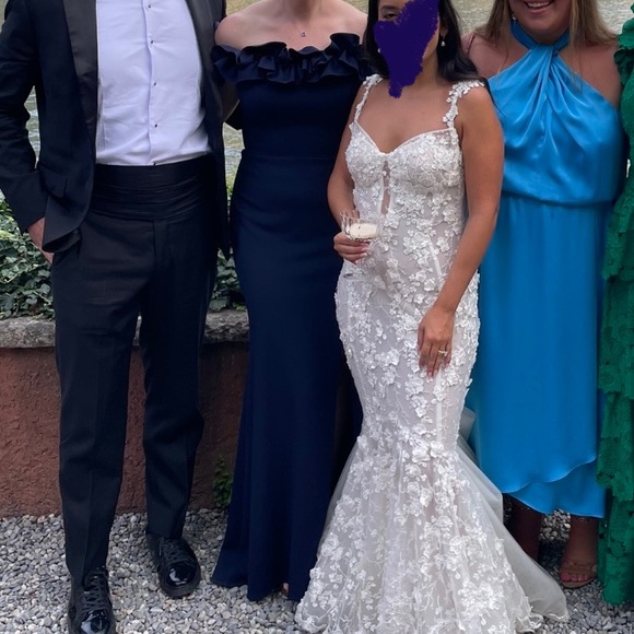 Navy Ruffled Off The Shoulder Formal Dress - Aqua Brand, size 6. Worn twice - Picture 4 of 8